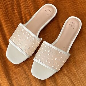 Elegant Beige Pearl Slide Sandals